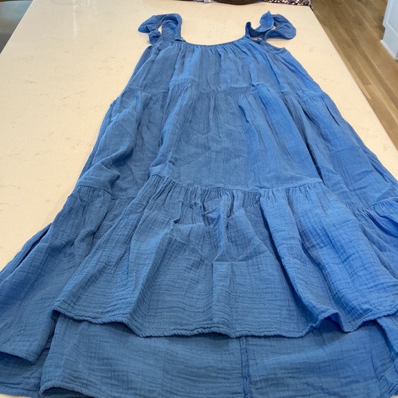 Xirena Rumer Tired Cotton Gauze Flutter Sleeve Pocket Midri Dress Blue S… - Picture 5 of 10